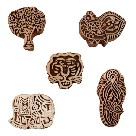 Set of 5 Piece New Mix Wooden Printing Blocks